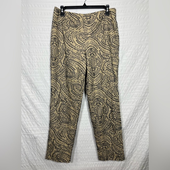 Talbots Pants - Talbots Women’s Linen/Cotton Tan and Navy Blue embroidered Slacks size 8